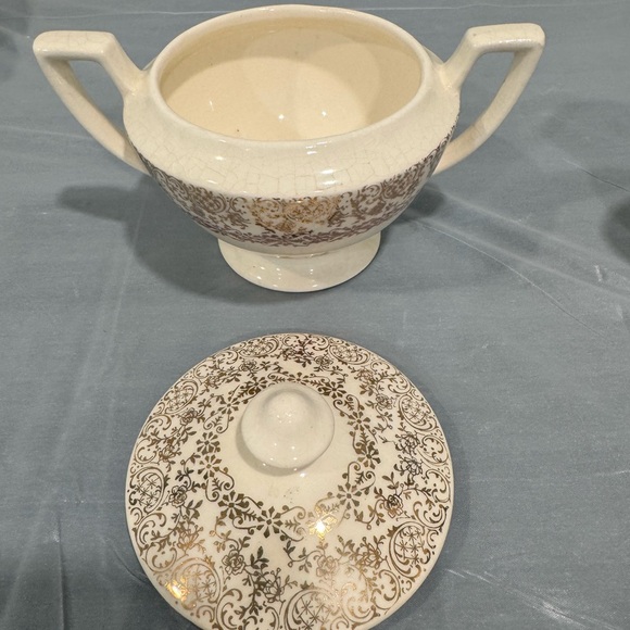Vintage Creamer & Sugar Bowl Set Floral Gold Scroll Cottagecore - Picture 5 of 7